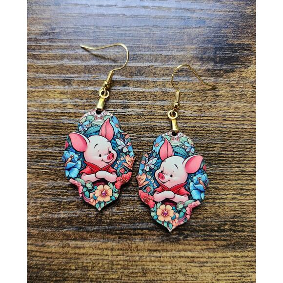 Cute Piglet Floral Earrings Winnie the Pooh - Picture 1 of 3